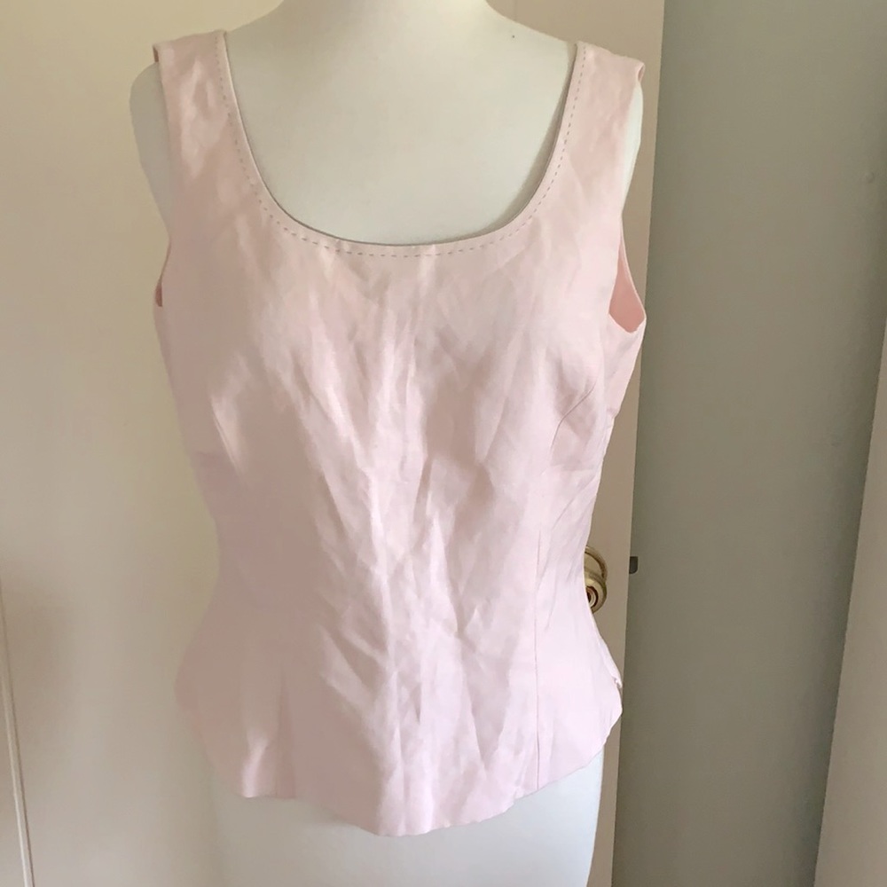 Tahari linen blend sleeves pink top